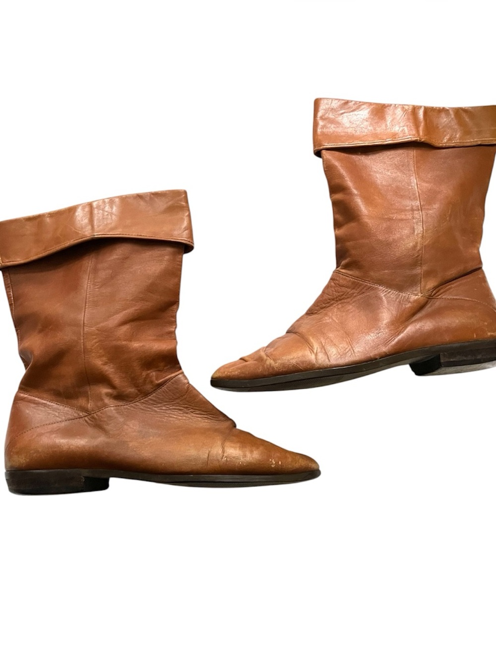 Vtg 9 West Slouch Boots Fold Over Cuff Brown Tan Size 7